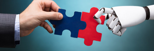 商人和拿着拼图的机器人图片下载
