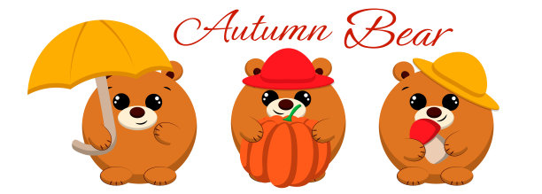 设定秋天可爱的小熊。绘制彩色插图图片下载