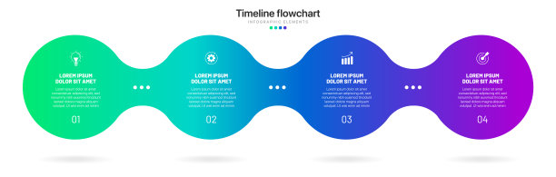时间轴信息图设计有4个选项或步骤。商业概念的信息图。可用于演示工作流程布局，横幅，流程，图表，流程图，信息图，年度报告。图片下载