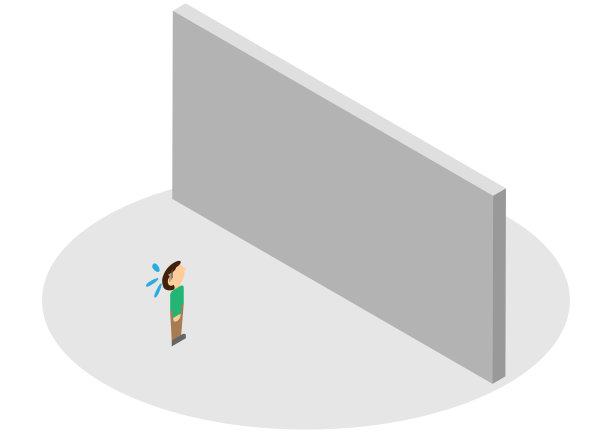 一个人站在一堵巨大的等距墙前图片下载