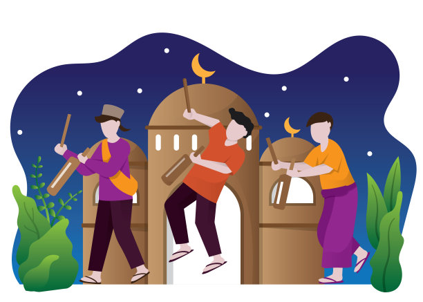 孩子们在清真寺玩耍，穆斯林人民问候斋月Kareem和开斋节穆巴拉克，suhoor时间图片下载