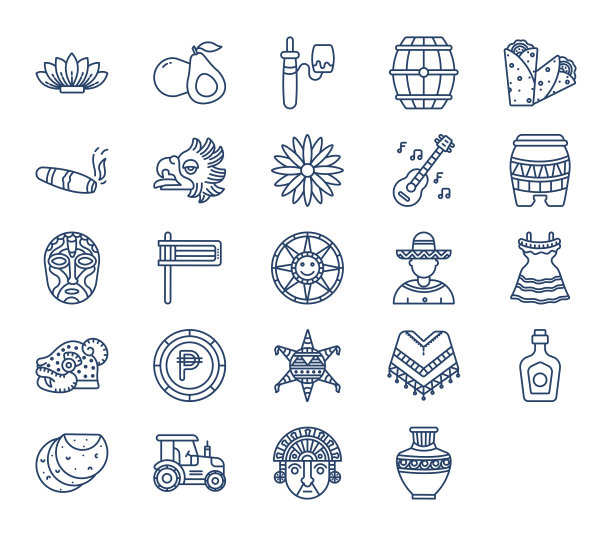 墨西哥国家和文化图标设置图片下载