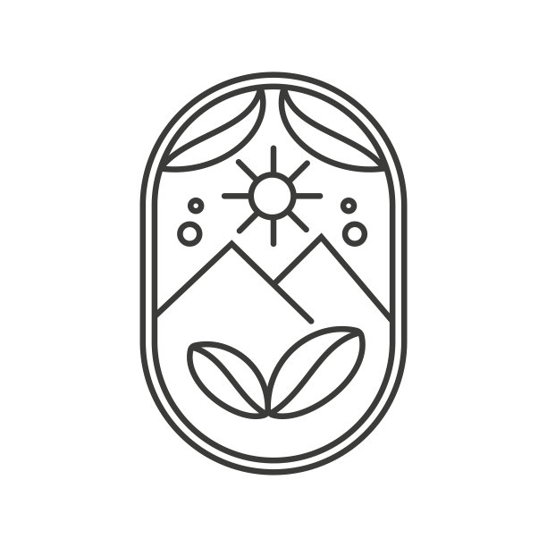 咖啡标志类型，极简的咖啡标志概念，适用于咖啡馆、餐厅、包装和咖啡商家。优质设计，山地背景，阳光，阳光，咖啡豆图片下载