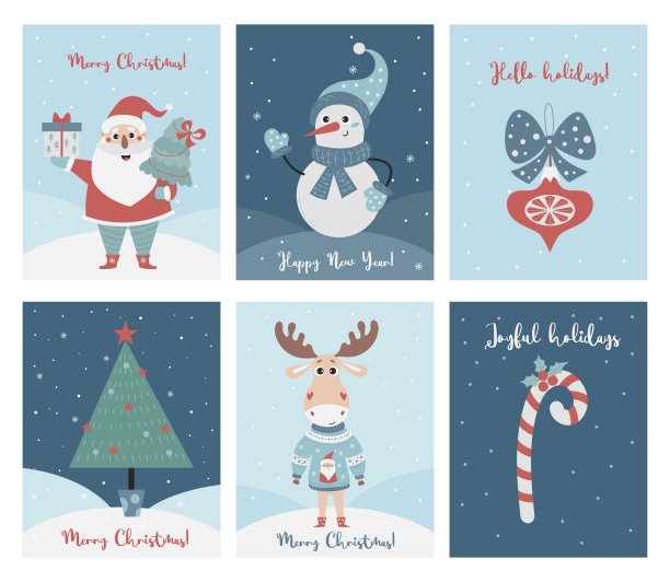 圣诞贺卡上有圣诞老人和圣诞树，雪人和穿着毛衣的可爱的鹿。矢量垂直设计模板。圣诞节和2023年新年庆祝活动的准备。图片下载
