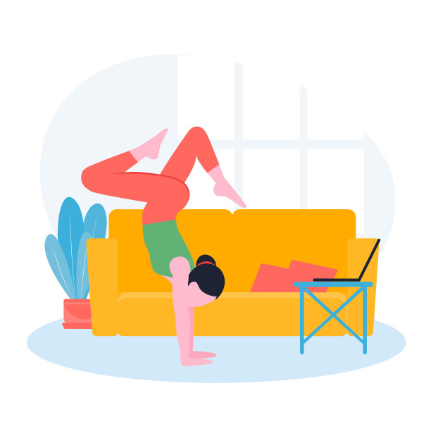 矢量插图妇女练习加尔巴平达体式或胎儿在子宫的位置。女孩在家里做瑜伽练习图片下载