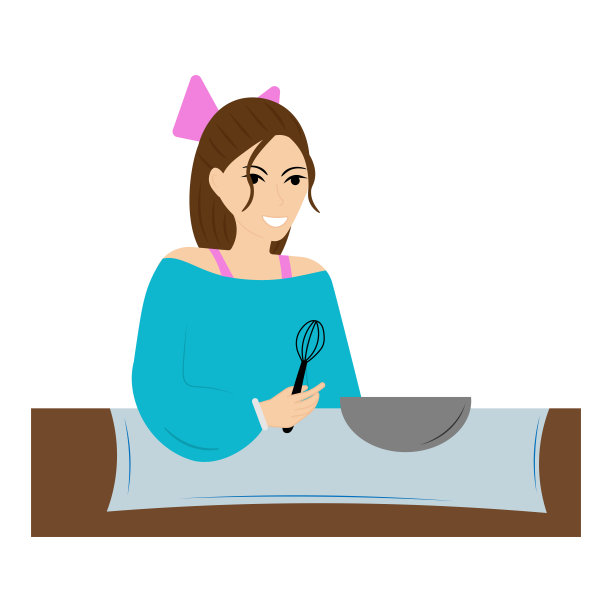 一位年轻的妇女正在做饭。矢量图图片下载