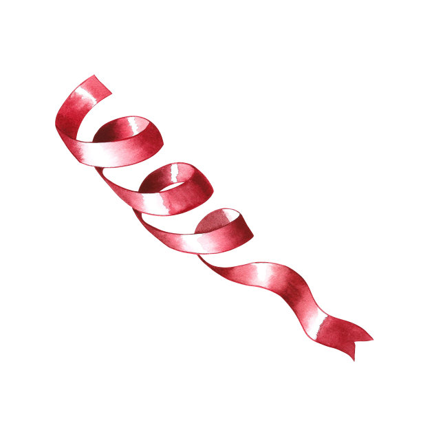 红色的节日丝带。水彩插图。隔离。用于设计明信片、包装、标签。图片下载
