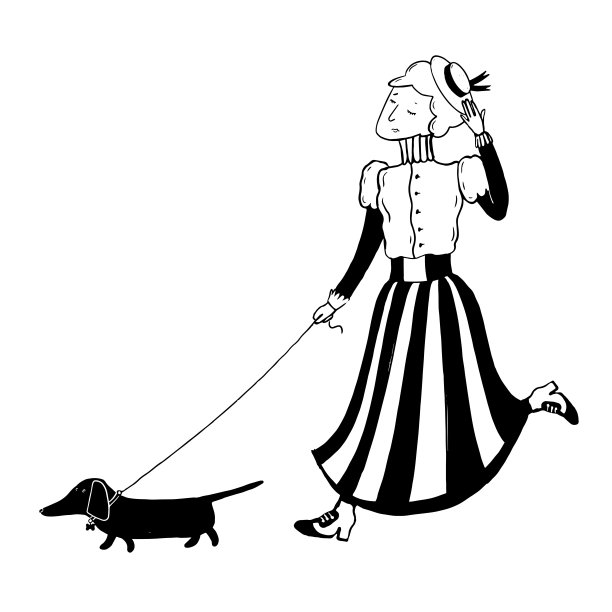 女人牵着狗散步图片下载