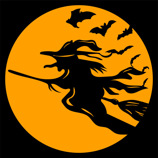 万圣节剪影背景飞行女巫和蝙蝠矢量图片下载