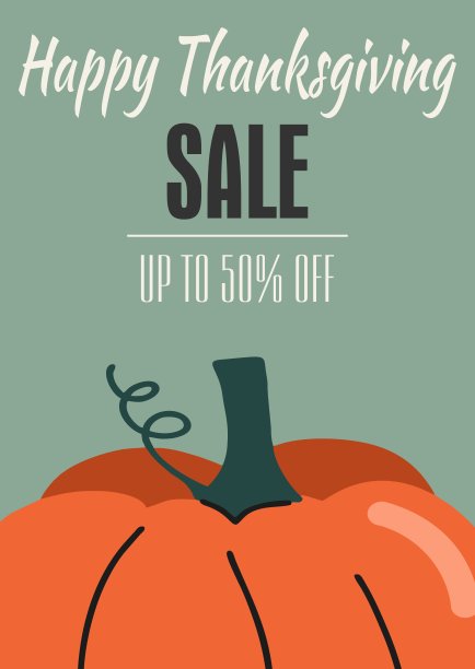 手绘字体海报感恩节快乐，大南瓜和蓝色背景文字。节日短信，优惠优惠券。出售。矢量书法，印刷，传单，横幅。素材图片