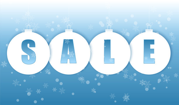 白色的促销标签挂在白色的冬季雪花背景。圣诞节和新年零售促销设计。向量。图片下载