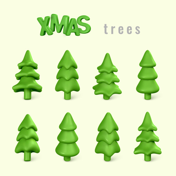 3d卡通风格的圣诞树。圣诞节或新年的装饰元素。矢量图图片下载