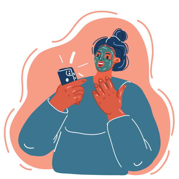 矢量插图的年轻女孩，博主，正拿着手机的手机架在手中。图片下载