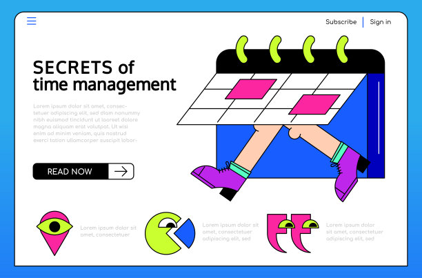 时间管理的秘密-彩色平面设计风格横幅图片下载