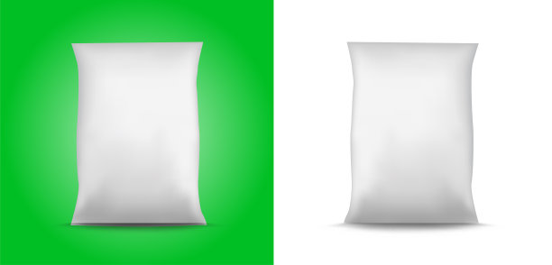 一套空白白色箔塑料食品包装。3D插图。孤立的实体模型。模板包。准备自定义设计。图片下载