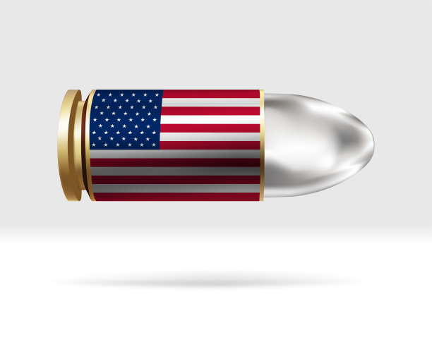 子弹上印着美国国旗。子弹在空中划过的危险。图片下载