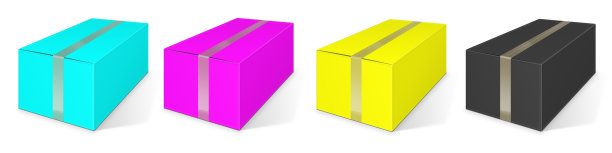 四CMYK航运盒空白模板红色，绿色和蓝色的演示布局和设计。图片下载