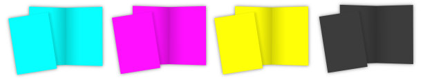 四CMYK宣传册空白模板红色，绿色和蓝色用于演示布局和设计。图片下载