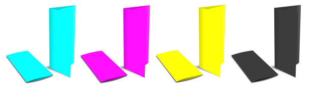 四CMYK宣传册空白模板红色，绿色和蓝色用于演示布局和设计。图片下载