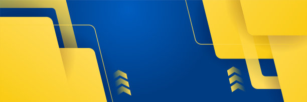 现代抽象蓝黄橙箭头横幅背景设计。抽象的几何背景线，点和圆。矢量图图片下载