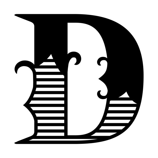 字母d。优雅的标志，字母组合。大写字母D，里面有漩涡和阴影。男性或女性标志设计。名字或姓的首字母。黑色提纲字母用于印刷、装饰、签名、签名图片下载