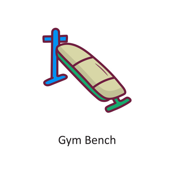 健身房长凳矢量填充轮廓图标设计插图。锻炼符号在白色背景EPS 10文件图片下载