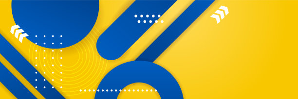 现代抽象蓝黄橙横幅背景设计。抽象的几何背景线，点和圆。矢量图图片下载