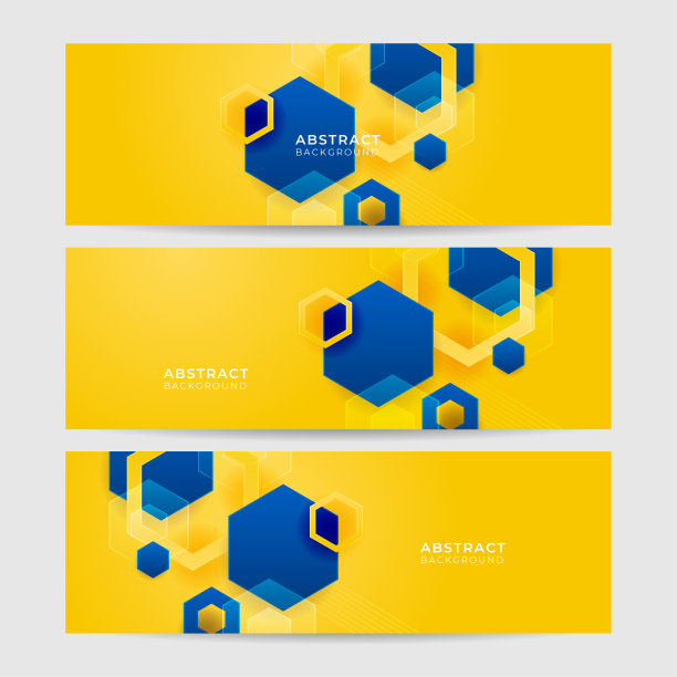 现代抽象蓝黄橙横幅背景设计。抽象的几何背景线，点和圆。矢量图图片下载