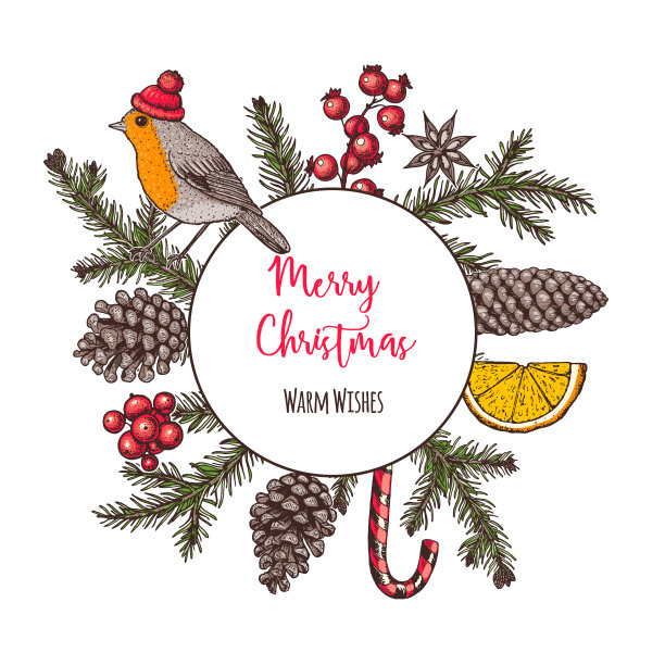 圣诞贺卡。手绘插图。矢量插图。圣诞邀请函设计模板。设计收集。图片下载