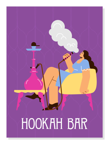 水烟酒吧的概念横幅和网页与字符，平面矢量插图。图片下载