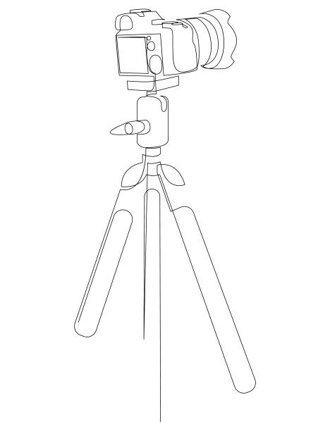 相机在三脚架上的连续线条绘制。矢量插图。图片下载