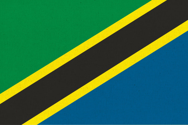 坦桑尼亚的旗帜。坦桑尼亚国旗在织物表面。织物纹理图片下载