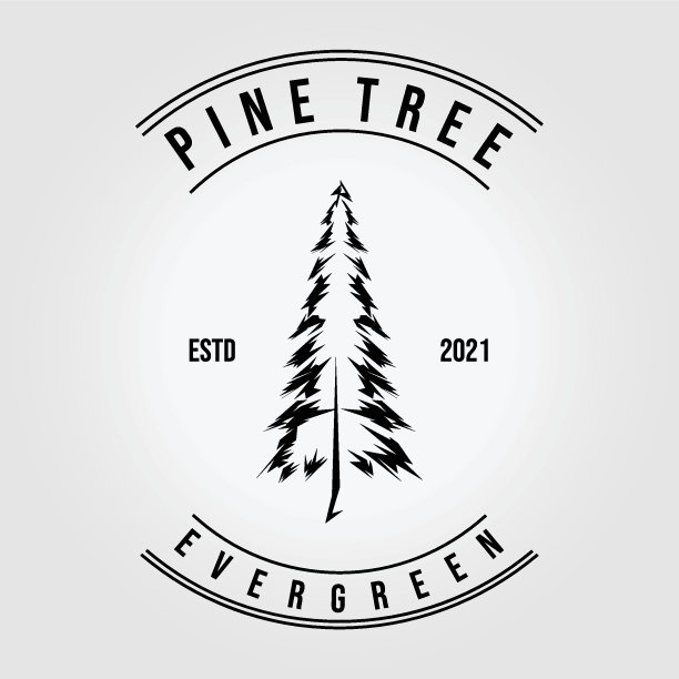 松树标志矢量插画设计古着线艺术线性图片下载