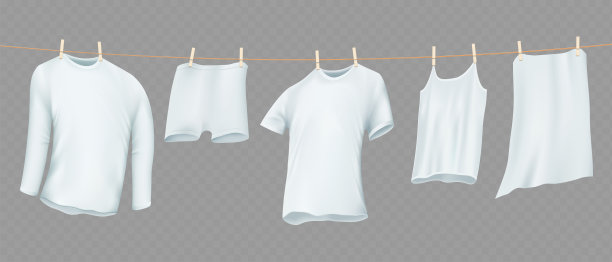 挂洗过衣服的晾衣绳。矢量图图片下载