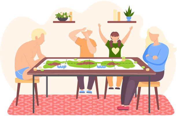 人们在玩棋盘游戏。穿内裤的男人坐在桌子旁边。穿短裤的男人和家人一起玩图片下载