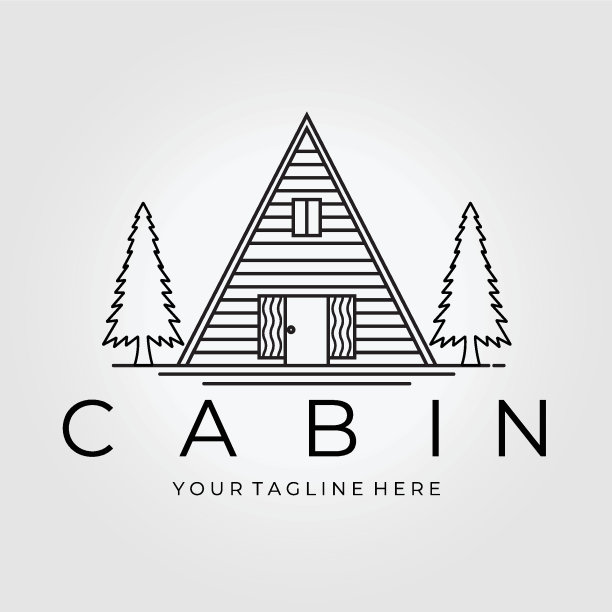 森林小屋标志矢量插画设计线线性图标图片下载