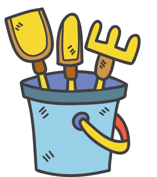 手绘沙桶和铲子工具插图图片下载