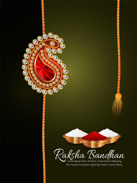 Raksha bandhan邀请派对传单，上面有水晶rakhi, kumkumk和米饭图片下载