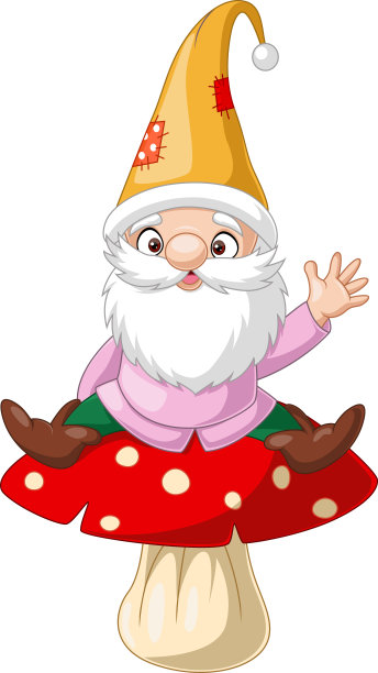 卡通快乐地精坐在蘑菇上图片下载