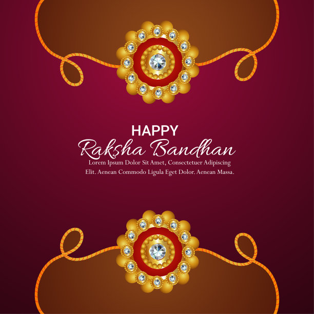 印度节日快乐的raksha bandhan庆祝贺卡与水晶rakhi和礼物图片下载