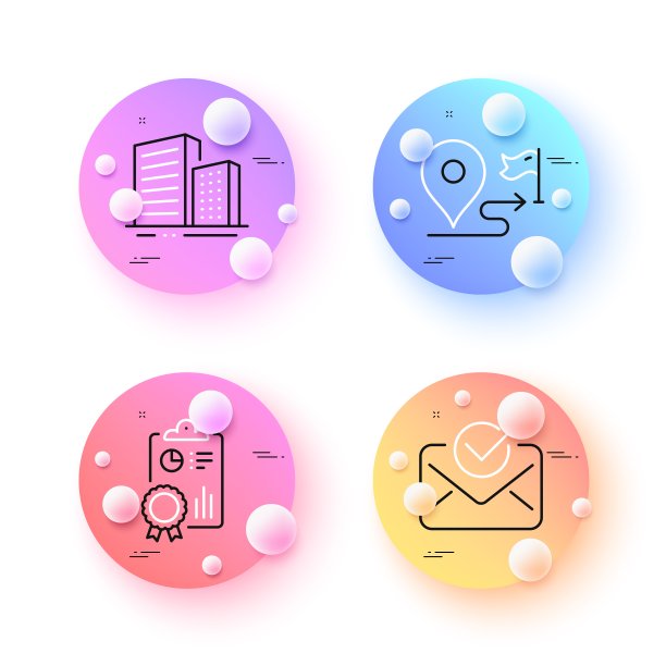 批准邮件，建筑和旅程最小线图标。对于网页应用，打印。向量图片下载