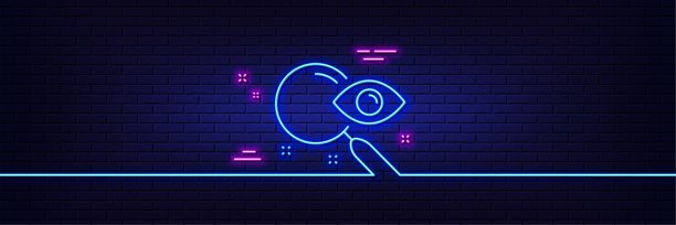 搜索图标。发现文档签署。霓虹灯辉光效果。向量图片下载