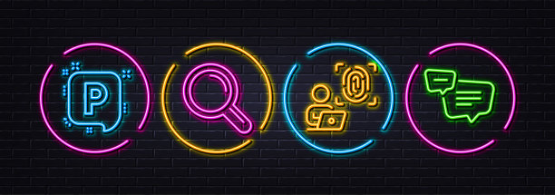 研究，电脑指纹和停车最小线图标。对于web应用程序，打印矢量图片下载