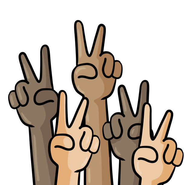 多元文化和多样性。卡通手展示胜利的手势。手指与V图片下载