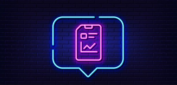 报表文档行图标。文件签署。霓虹灯说话泡泡。向量图片下载