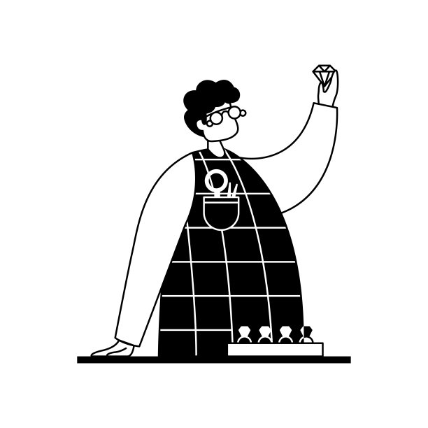 矢量插图的一个珠宝商与钻石在他的手与专业工具。的职业。大纲图片下载