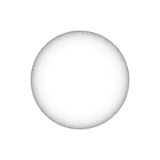 粒圆梯度。点画圆的形状。径向随机网点织构。随机的垃圾噪音背景。黑点球体。半色调向量单色图片下载