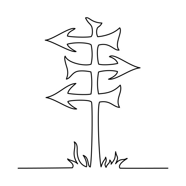 路标左右三箭头在一条直线矢量插图中连续绘制，孤立在白色背景上。图片下载