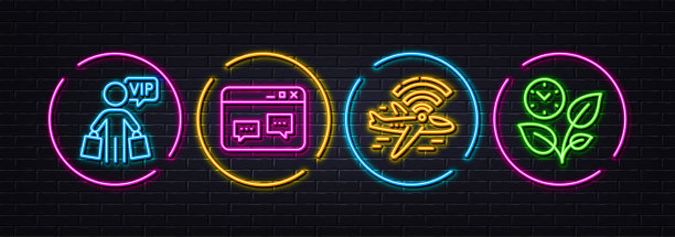 浏览器窗口，飞机wifi和Vip购物最小线图标。对于web应用程序，打印矢量图片下载