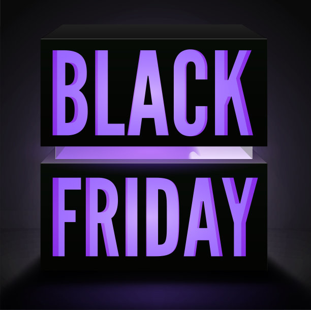 黑色星期五方形矢量横幅与时尚的紫色霓虹灯盒图片下载
